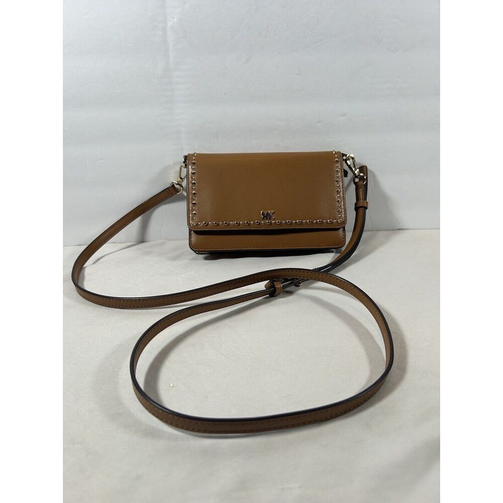 Michael Kors Studded Leather Phone Crossbody Bag - Acorn Adjustable Strap Small